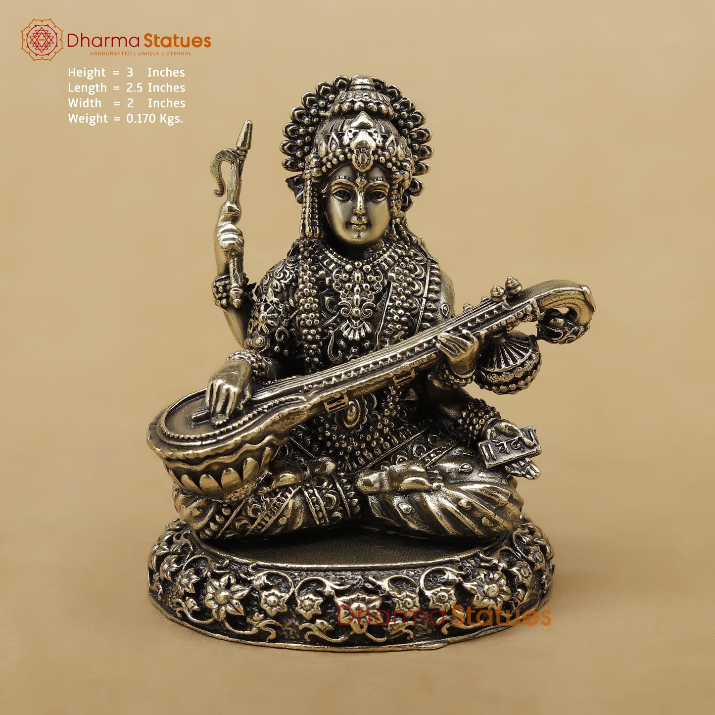 Brass Saraswati Fine, 3"