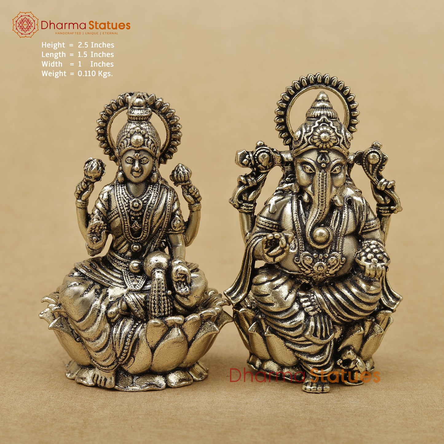 Brass Lakshmi Ganesh Fine, 2.5"