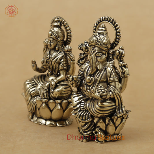 Brass Lakshmi Ganesh Fine, 2.5"