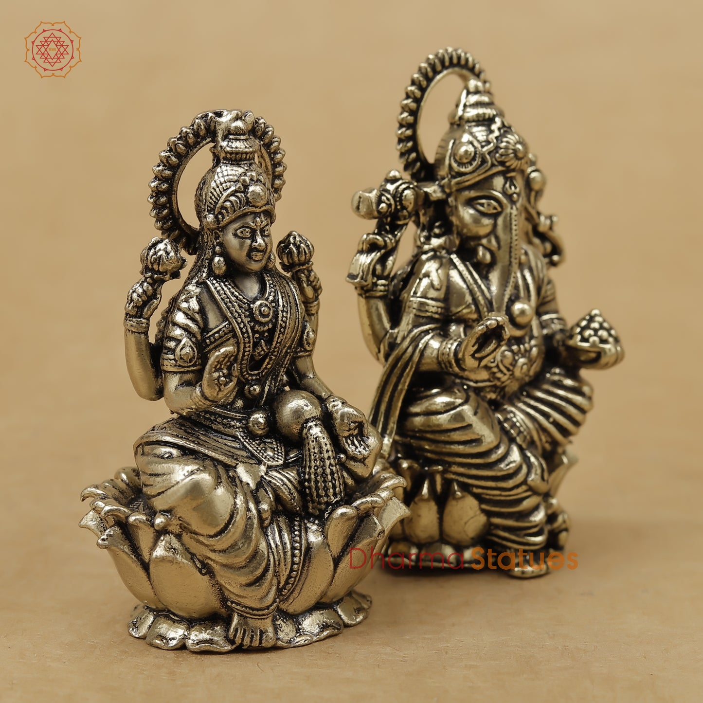 Brass Lakshmi Ganesh Fine, 2.5"