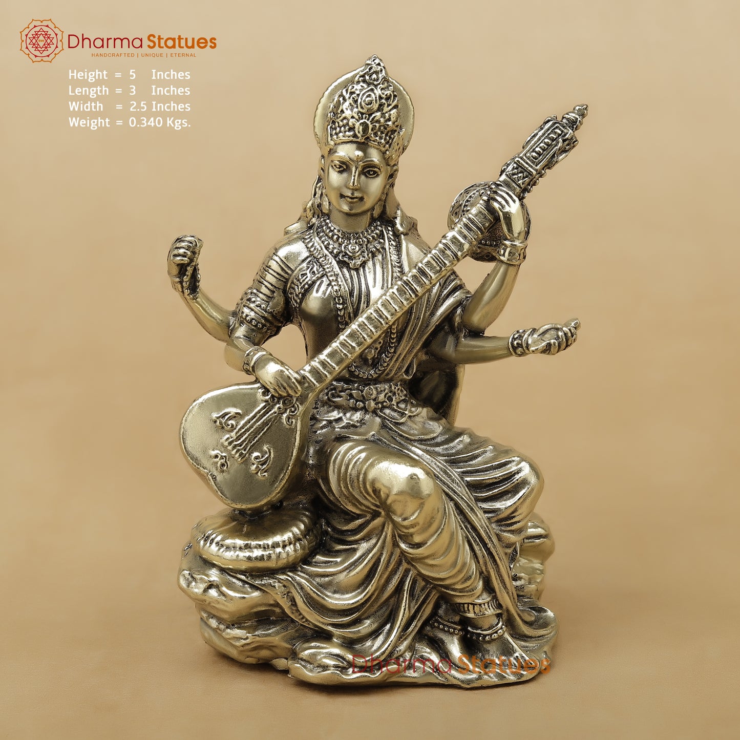 Brass Saraswati Fine, 5"