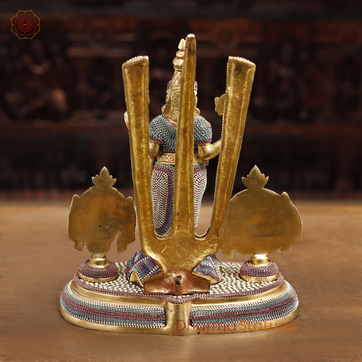 Brass Balaji With Shankh, Chakra & Tilak , Crystal Work 14"