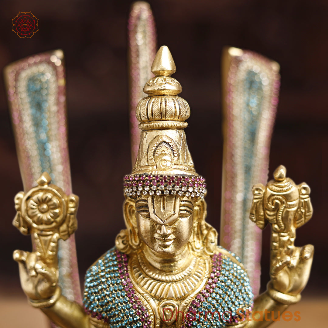 Brass Balaji With Shankh, Chakra & Tilak , Crystal Work 14"