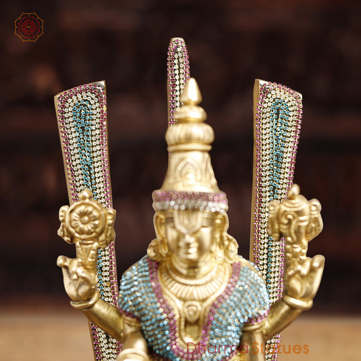 Brass Balaji With Shankh, Chakra & Tilak , Crystal Work 14"