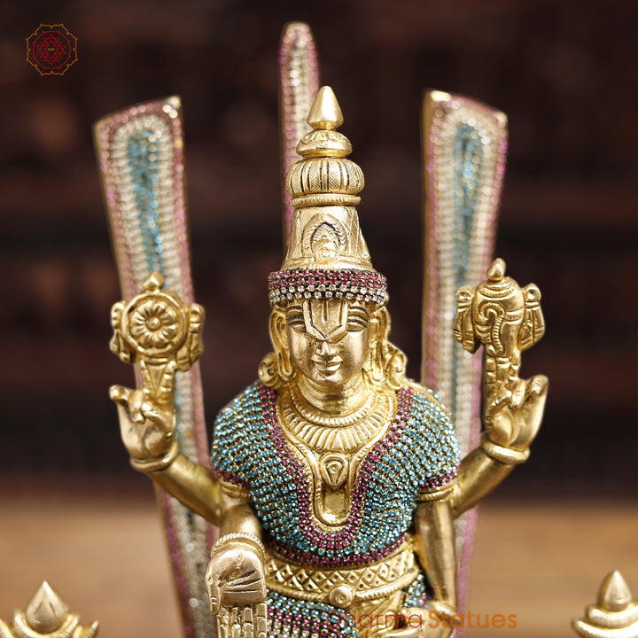 Brass Balaji With Shankh, Chakra & Tilak , Crystal Work 14"