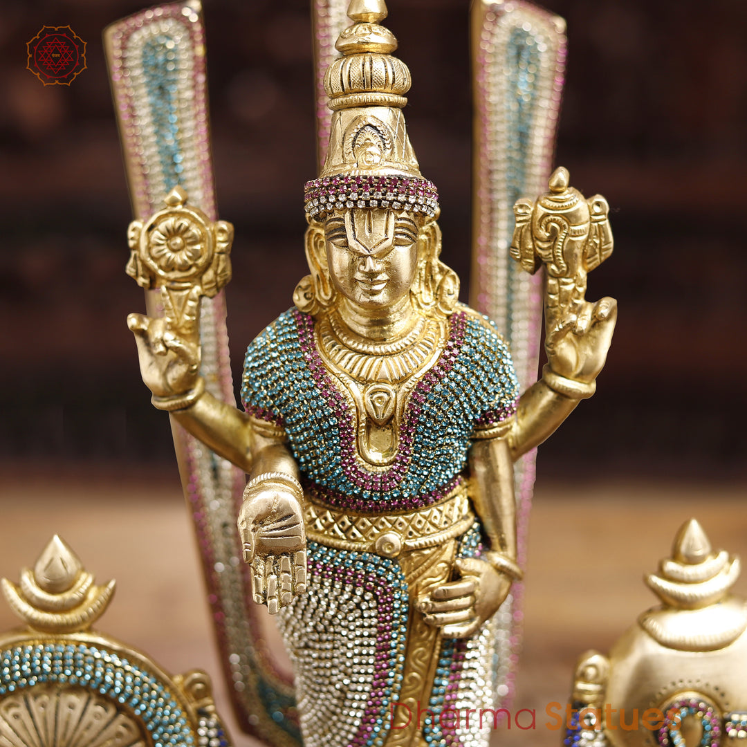 Brass Balaji With Shankh, Chakra & Tilak , Crystal Work 14"