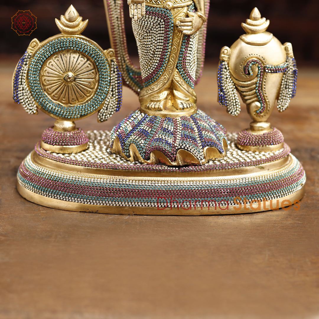 Brass Balaji With Shankh, Chakra & Tilak , Crystal Work 14"