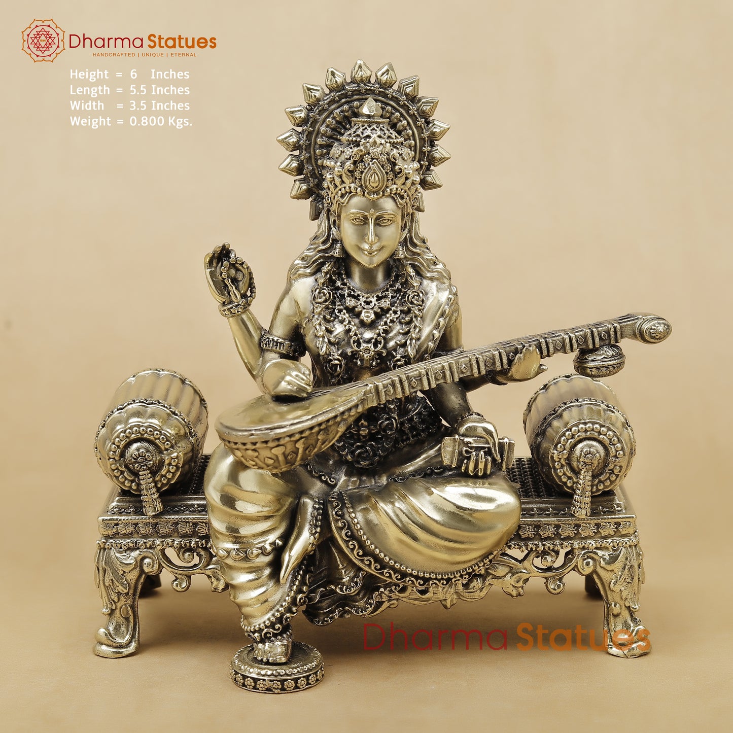 Brass Saraswati Fine, 6"