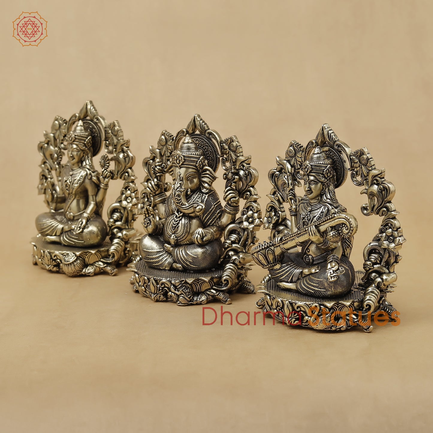 Brass Lakshmi Ganesh Saraswati Fine, 4"