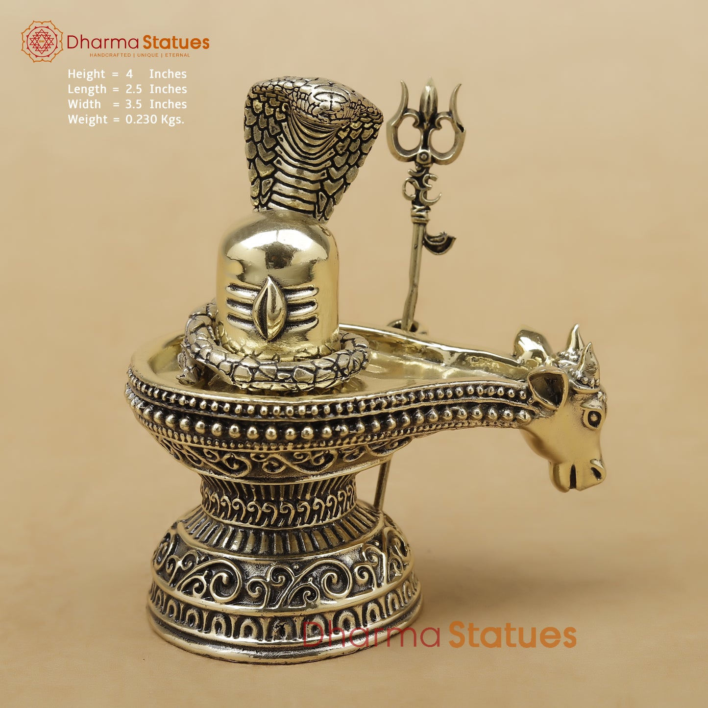 Brass Shivling with Nandi & Trishul Fine, 4"