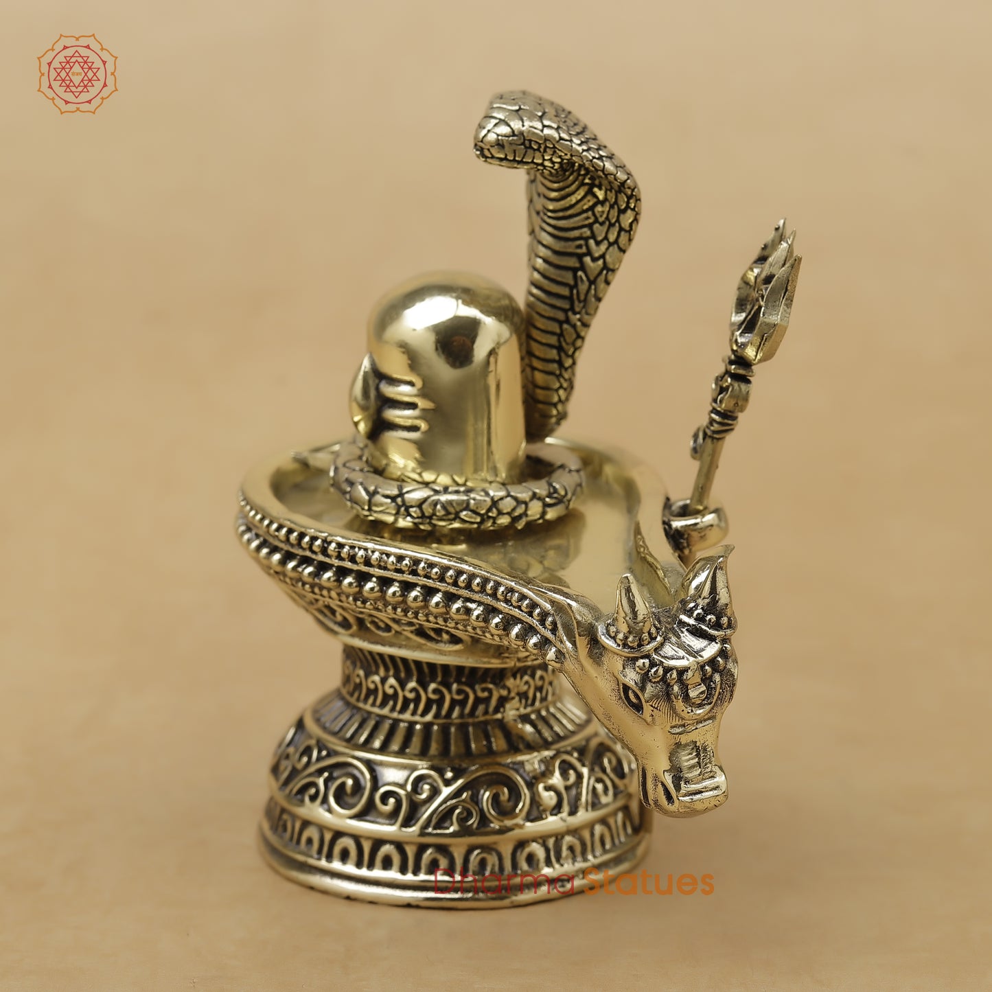 Brass Shivling with Nandi & Trishul Fine, 4"