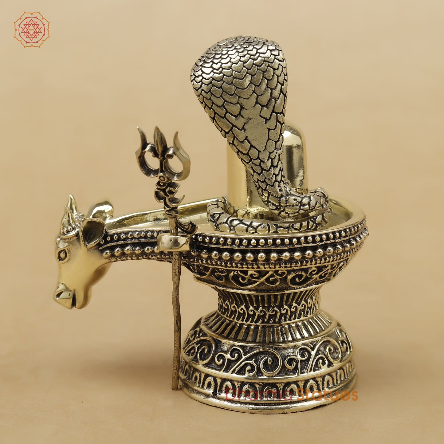 Brass Shivling with Nandi & Trishul Fine, 4"