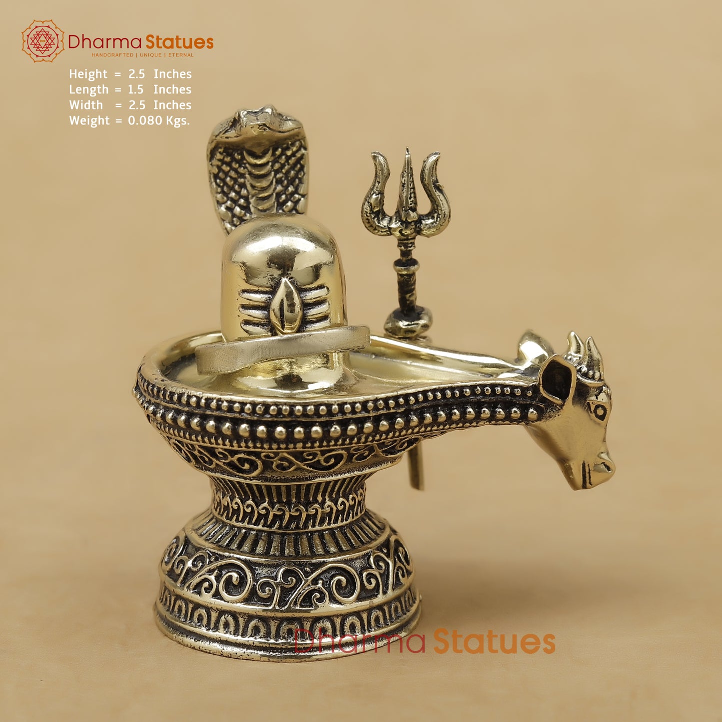 Brass Shivling with Nandi & Trishul Fine, 2.5"