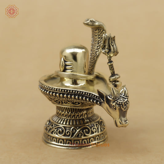 Brass Shivling with Nandi & Trishul Fine, 2.5"
