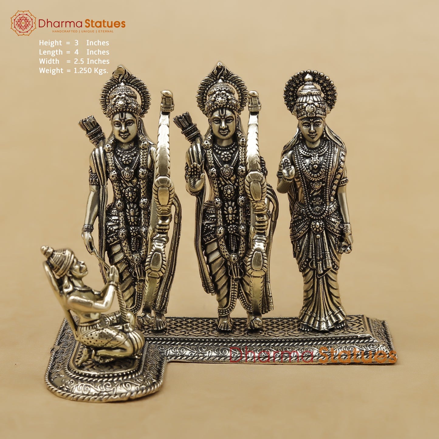 Brass Ram, Sita, Lakshman with Hanuman Fine, 3"