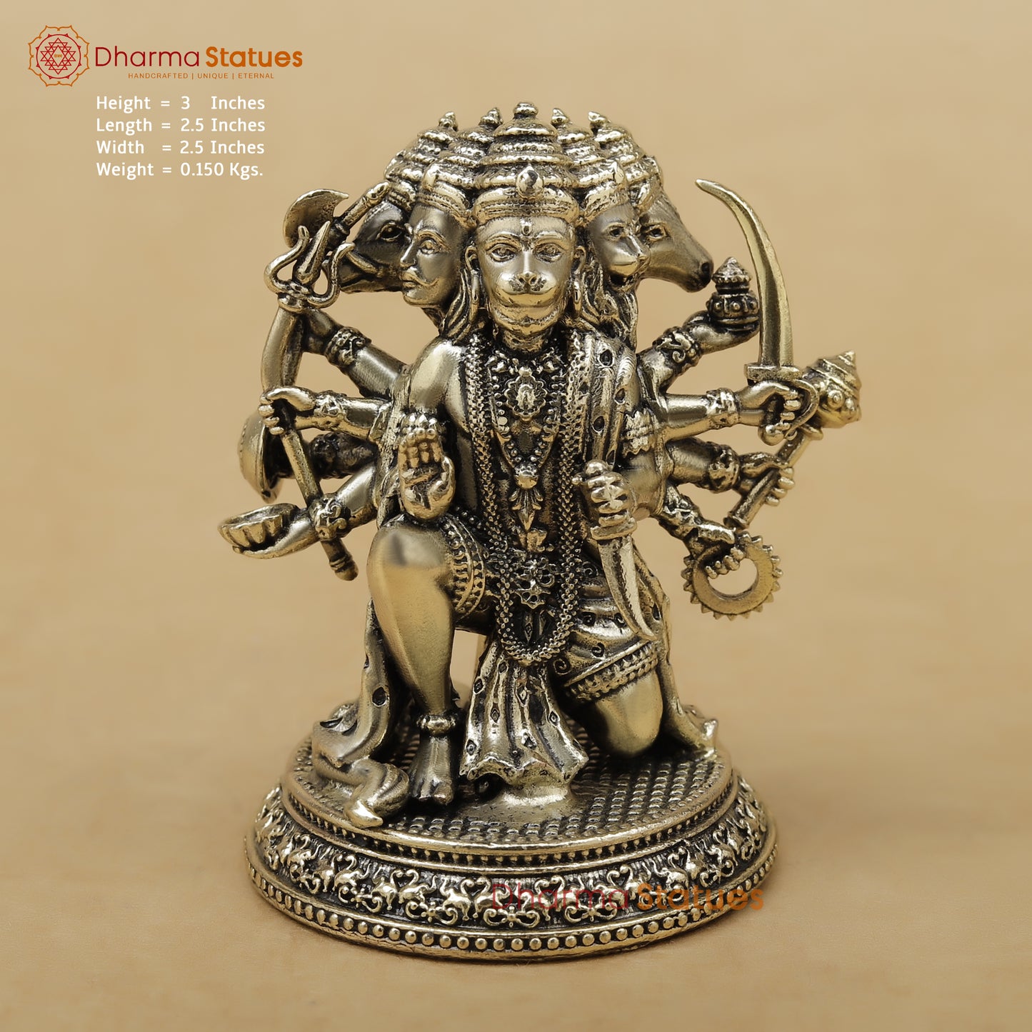 Brass Panchmukhi Hanuman Fine, 3"