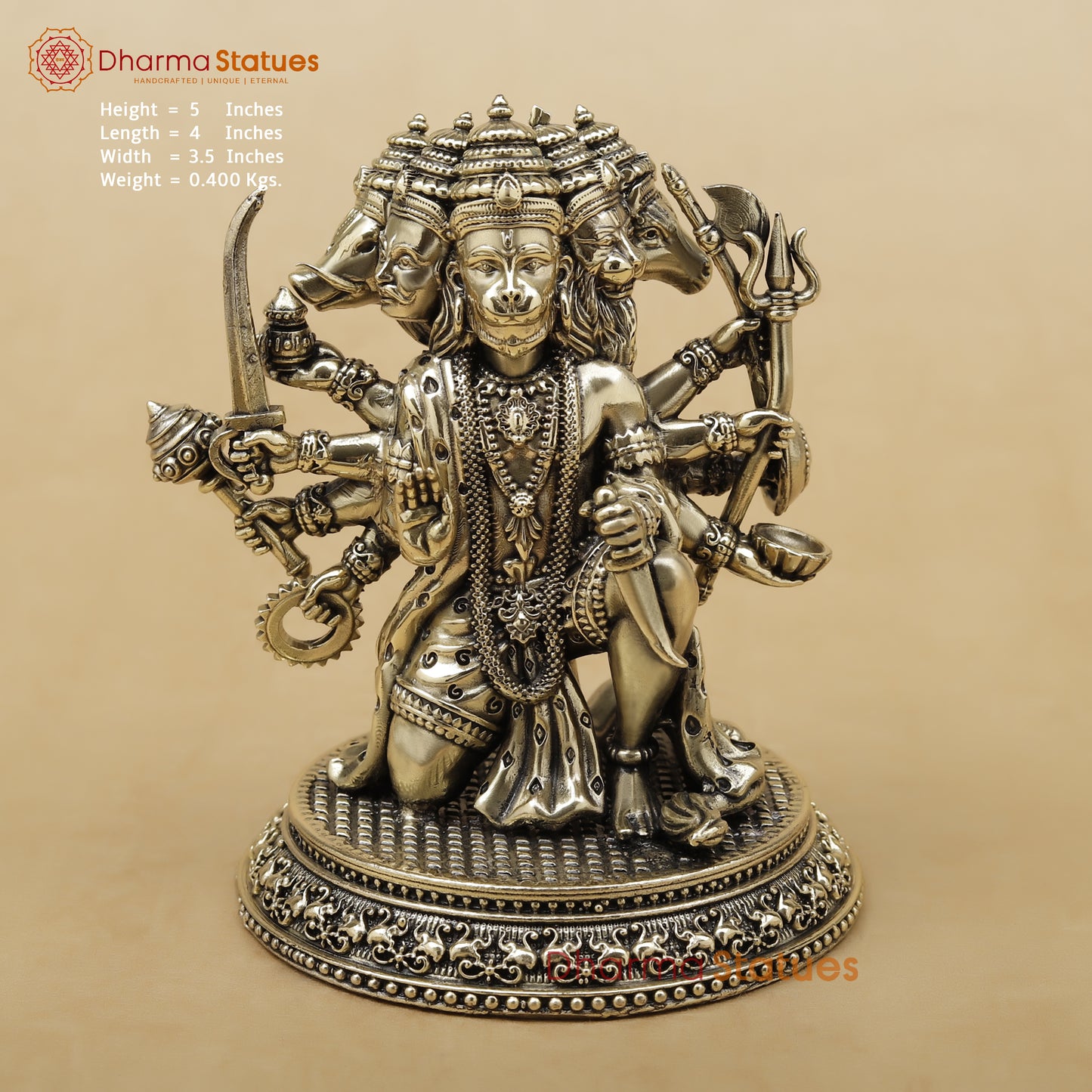 Brass Panchmukhi Hanuman Fine, 5"