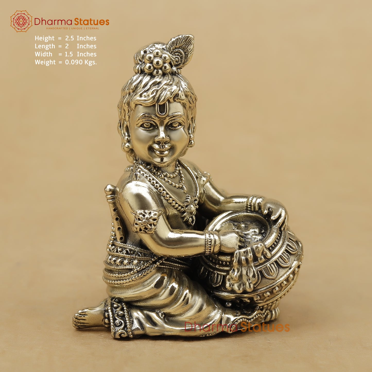 Brass Baby Krishna Fine, 2.5"