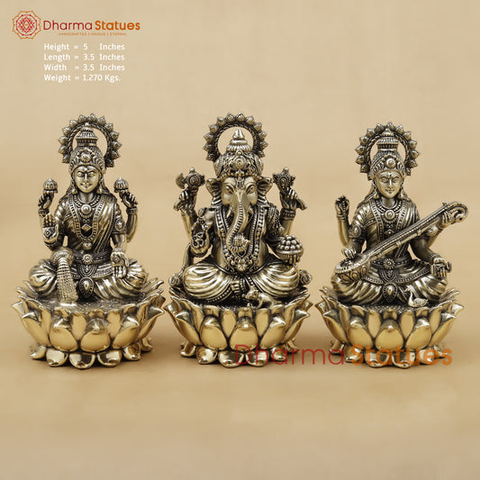 Brass Lakshmi Ganesh Saraswati Fine, 5"