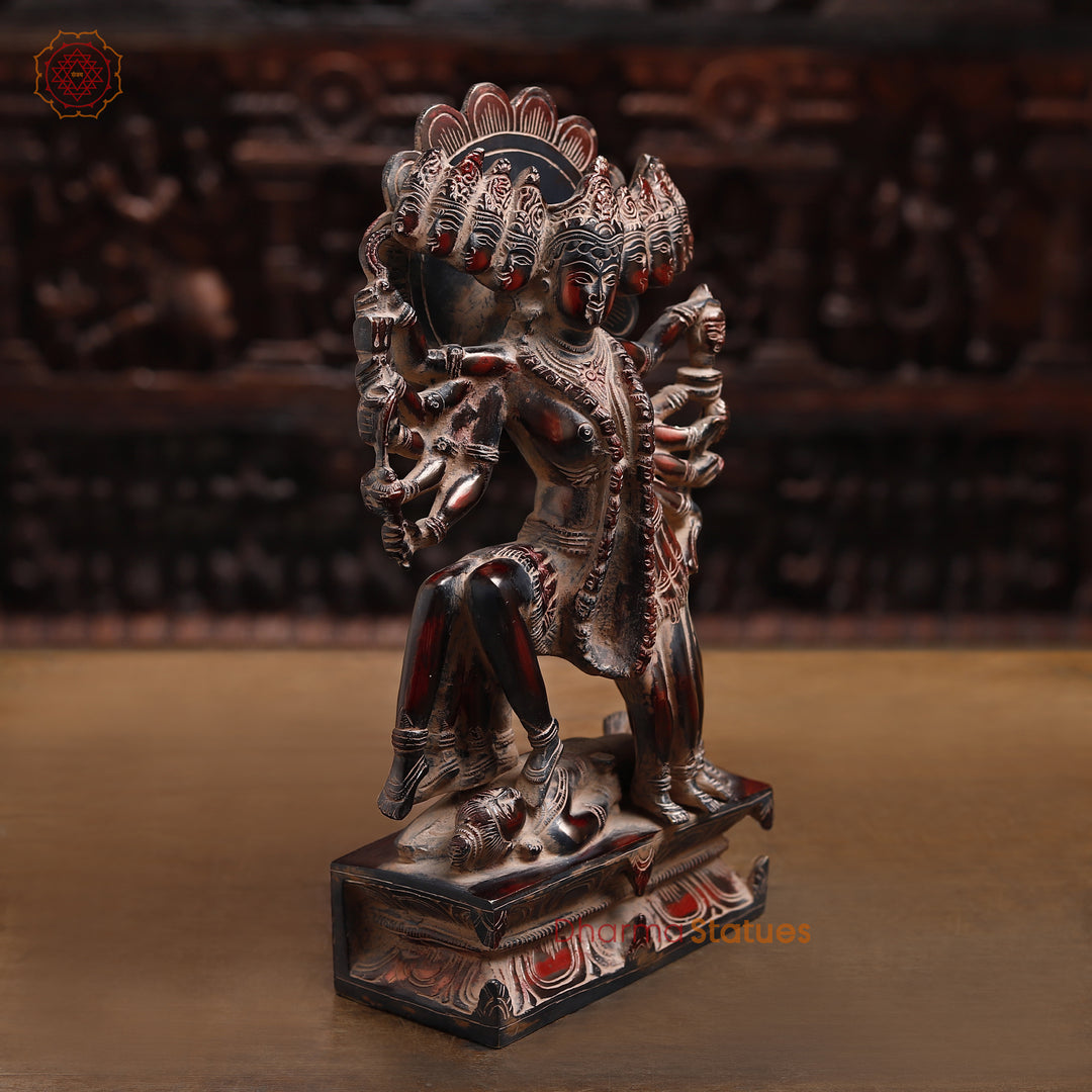 Kaali Brass Statue | Standing on Shiva's Chest | Antique Finish 15"