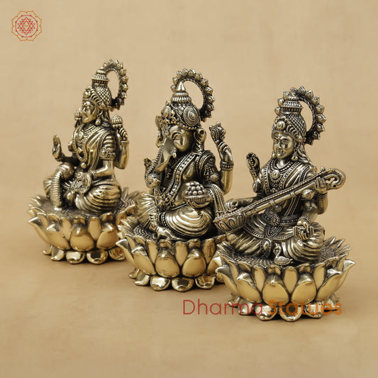 Brass Lakshmi Ganesh Saraswati Fine, 5"