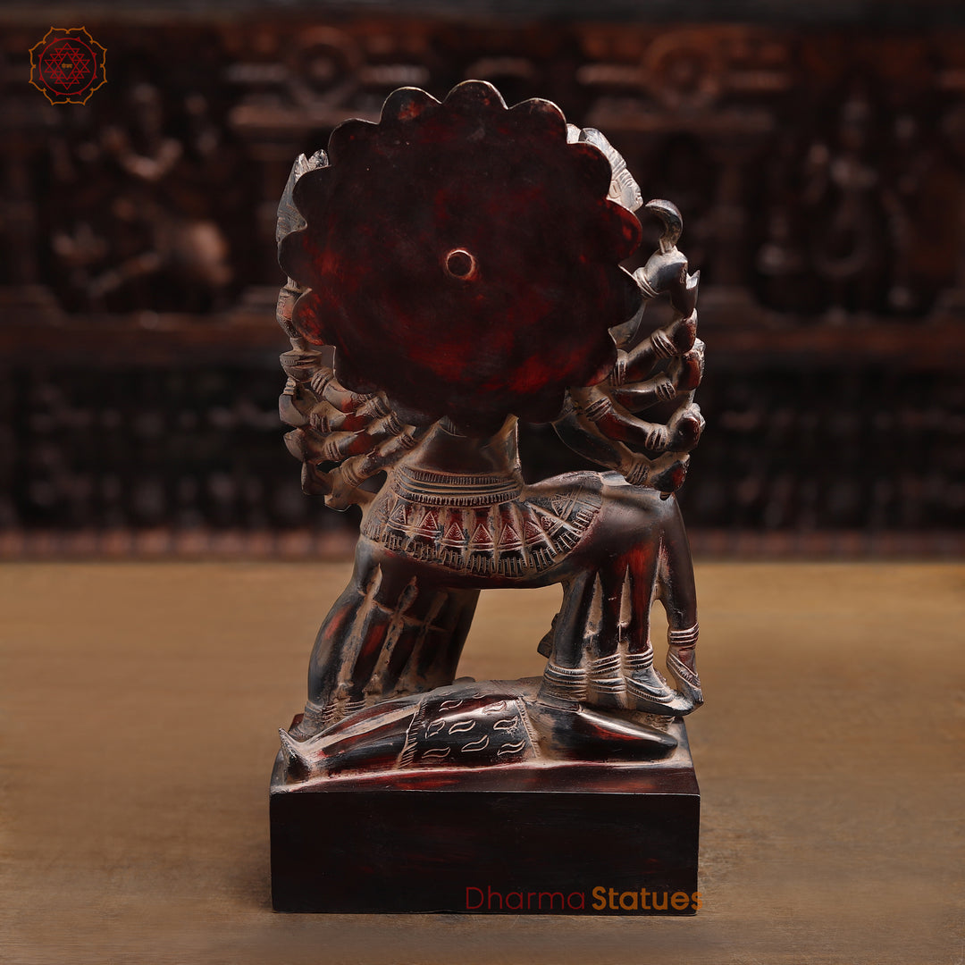 Brass Kaali Idol, Divine Fury Cast in Brass, Antique Copper Finish with Red Hues, 15"