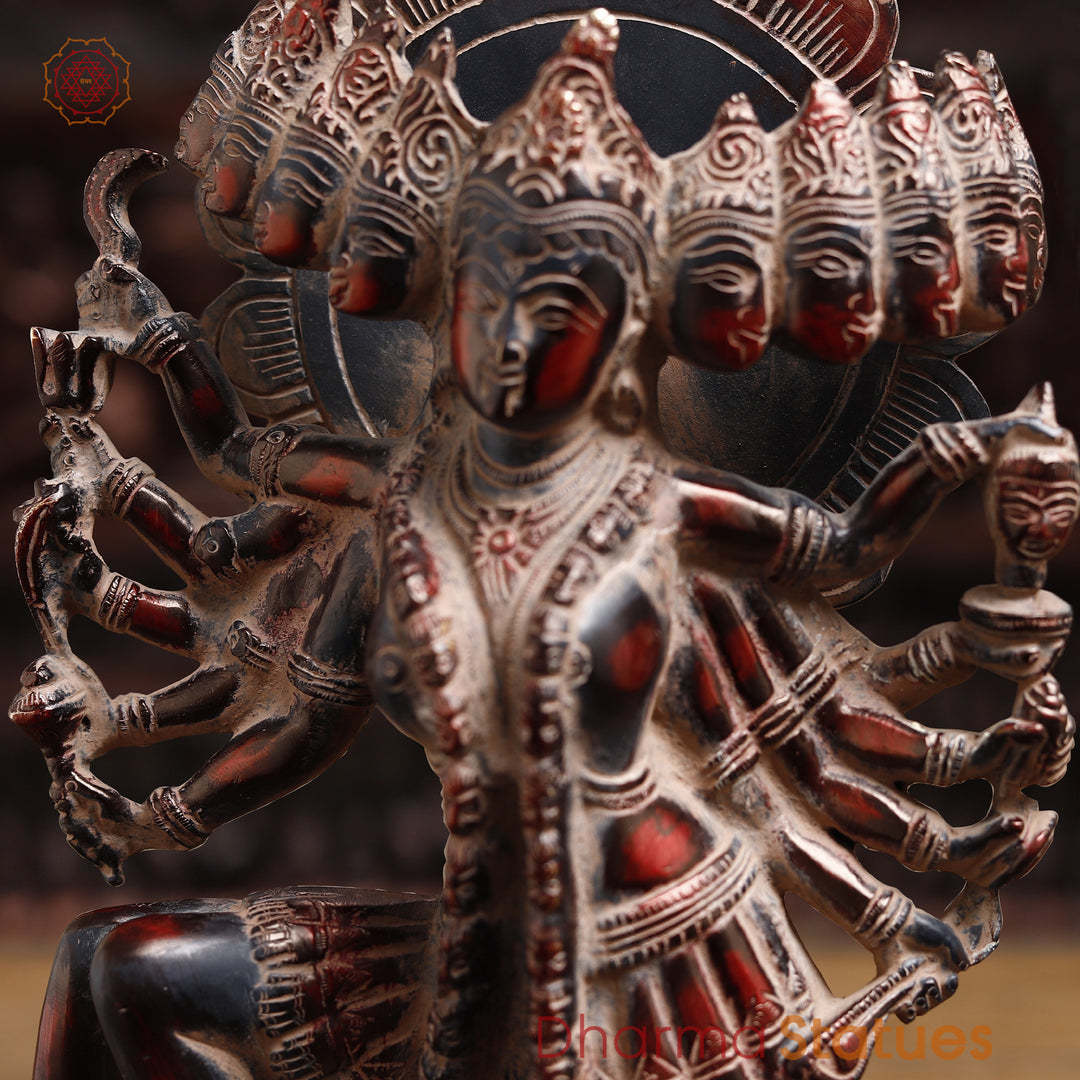 Brass Kaali Idol, Divine Fury Cast in Brass, Antique Copper Finish with Red Hues, 15"