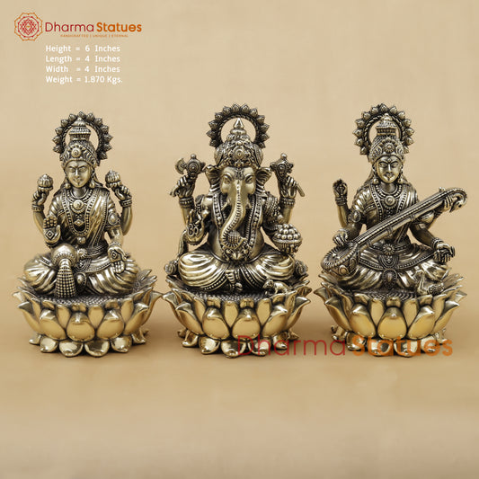 Brass Lakshmi Ganesh Saraswati Fine, 6"