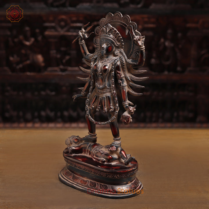 Kaali Brass Statue | Standing on Shiva's Chest | Copper Finish 18.5"