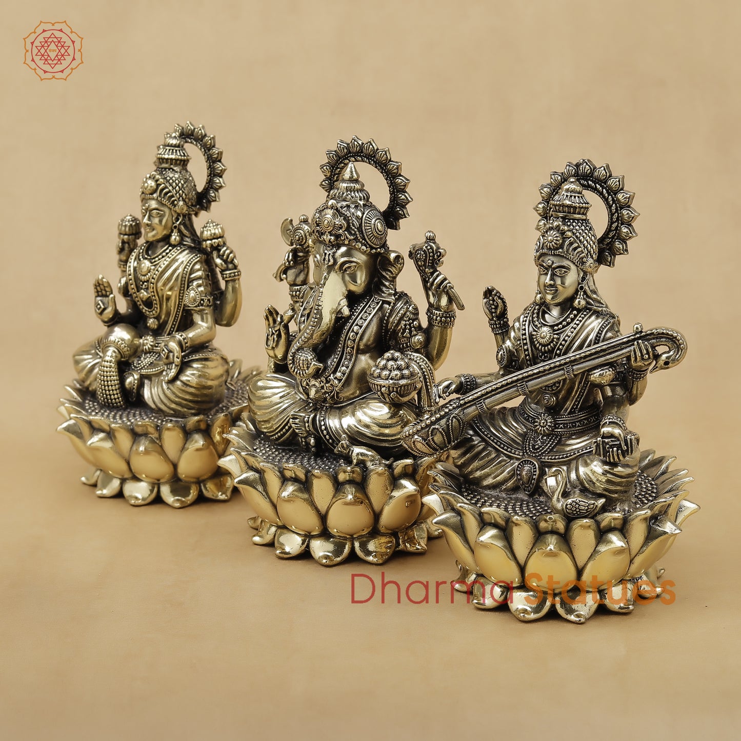 Brass Lakshmi Ganesh Saraswati Fine, 6"