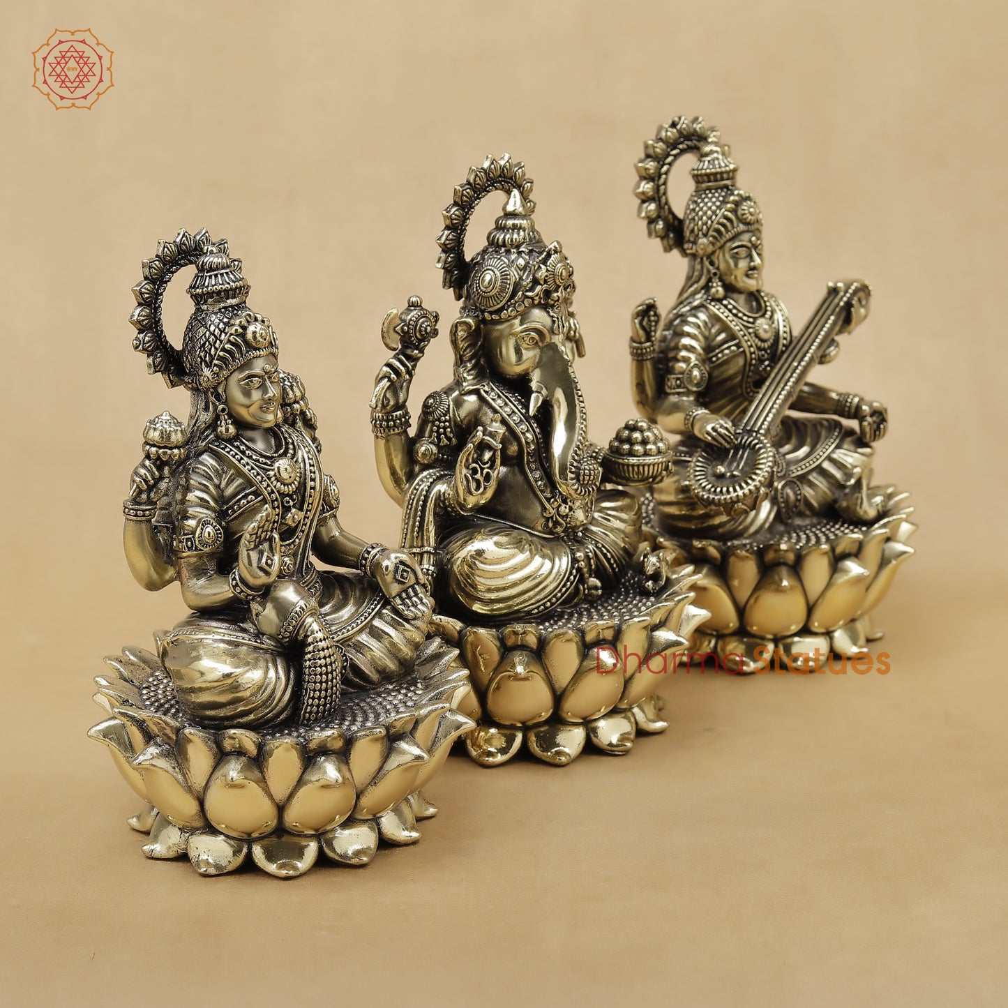 Brass Lakshmi Ganesh Saraswati Fine, 6"