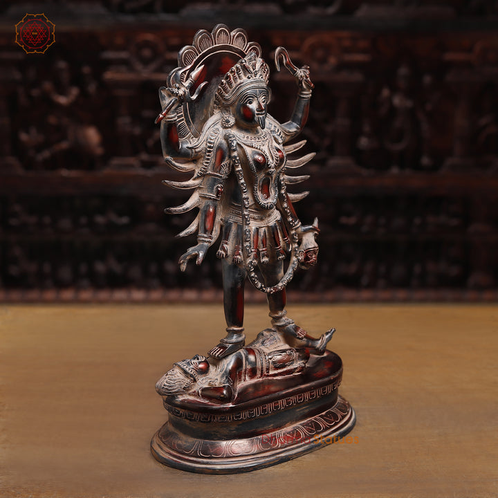 Kaali Brass Statue | Standing on Shiva's Chest | Copper Finish 18.5"