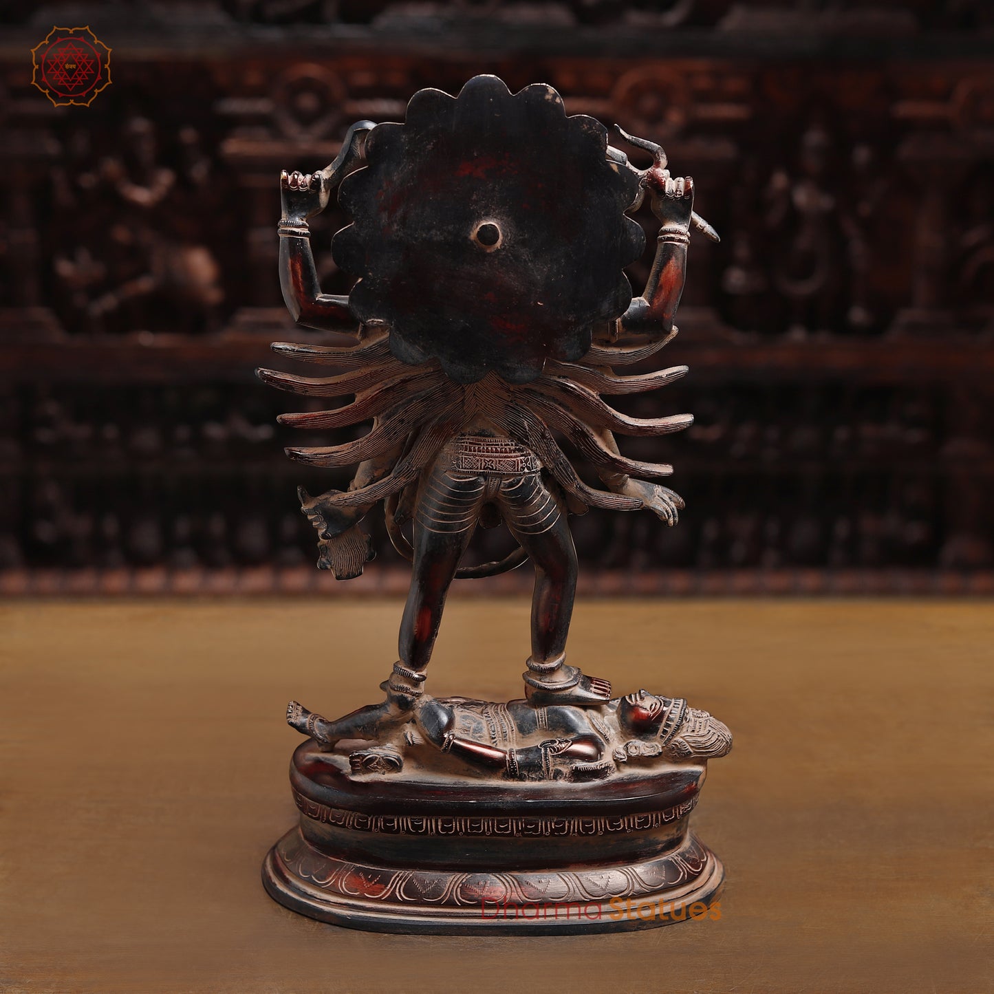 Brass Kaali Statue, The Fierce Protector & Embodiment of Power, Copper Patina Finish 18.5"