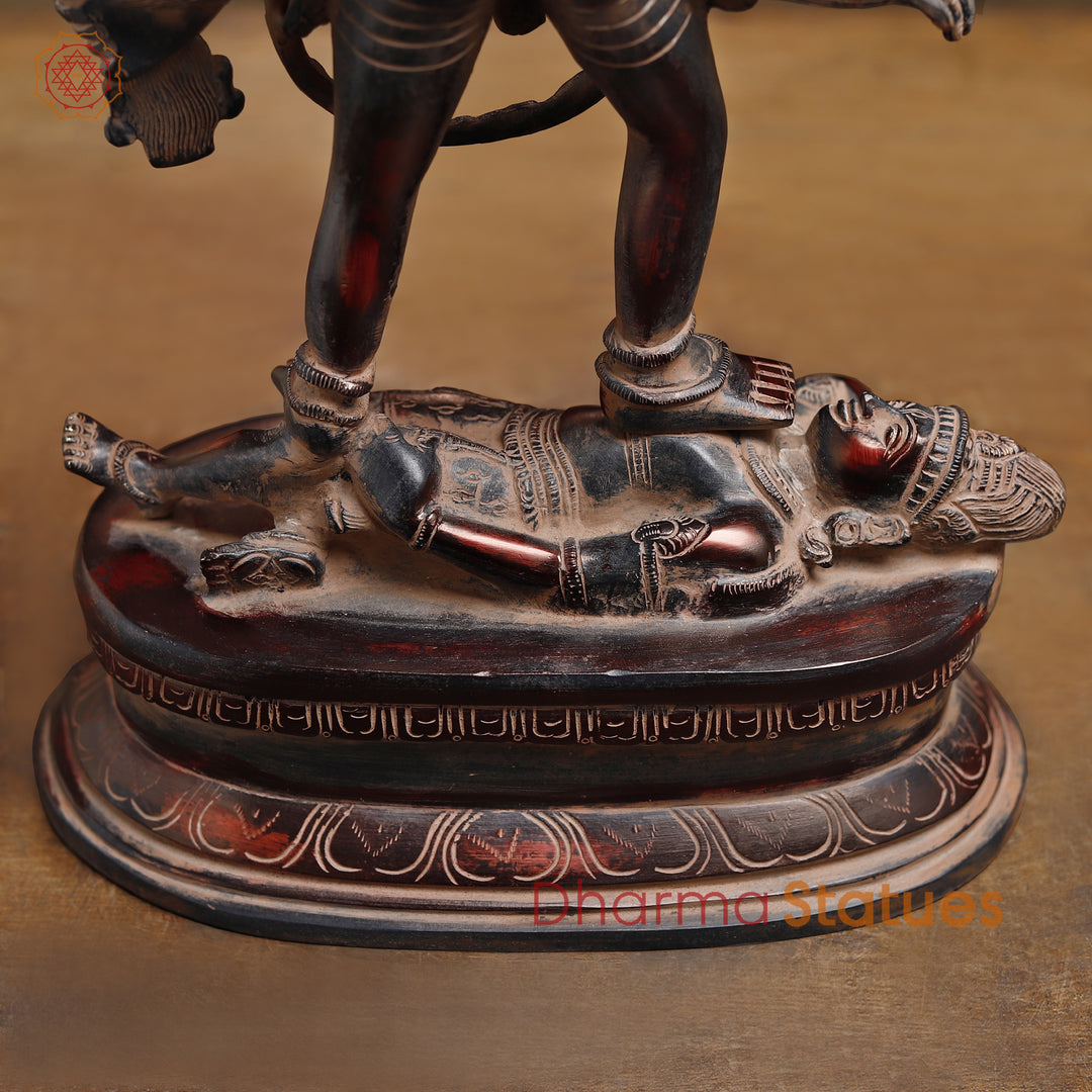 Brass Kaali Statue, The Fierce Protector & Embodiment of Power, Copper Patina Finish 18.5"