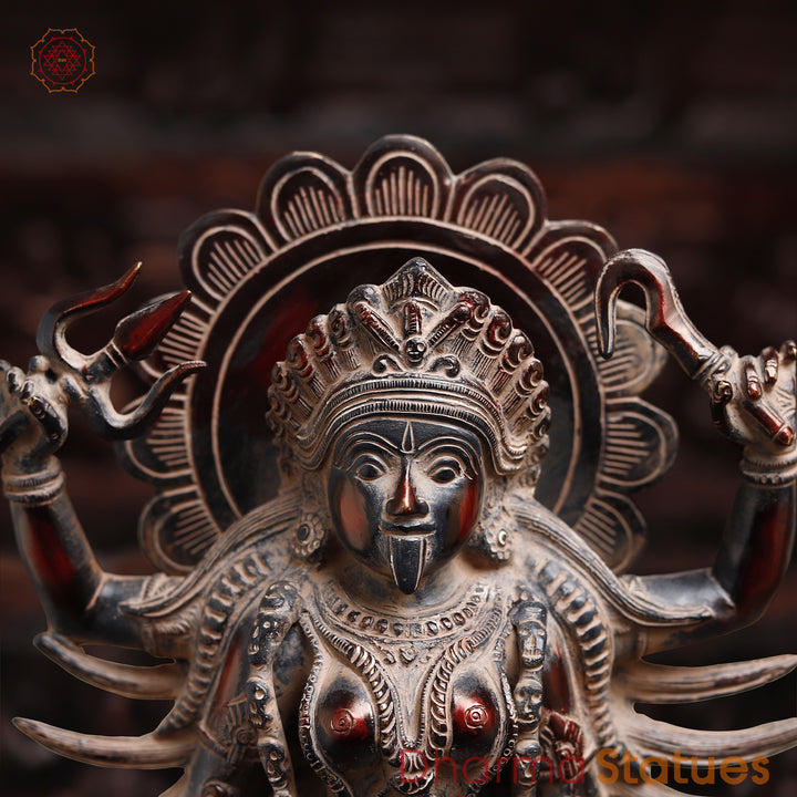 Kaali Brass Statue | Standing on Shiva's Chest | Copper Finish 18.5"