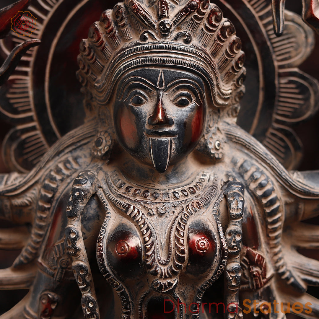 Brass Kaali Statue, The Fierce Protector & Embodiment of Power, Copper Patina Finish 18.5"