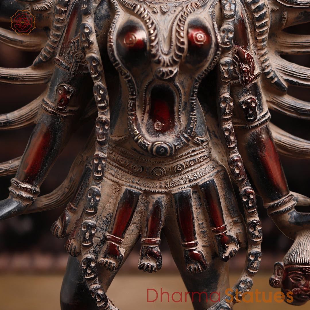 Brass Kaali Statue, The Fierce Protector & Embodiment of Power, Copper Patina Finish 18.5"