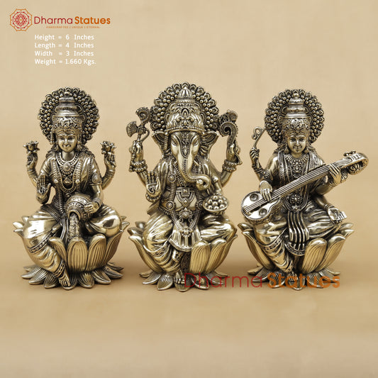 Brass Lakshmi Ganesh Saraswati Fine, 6"