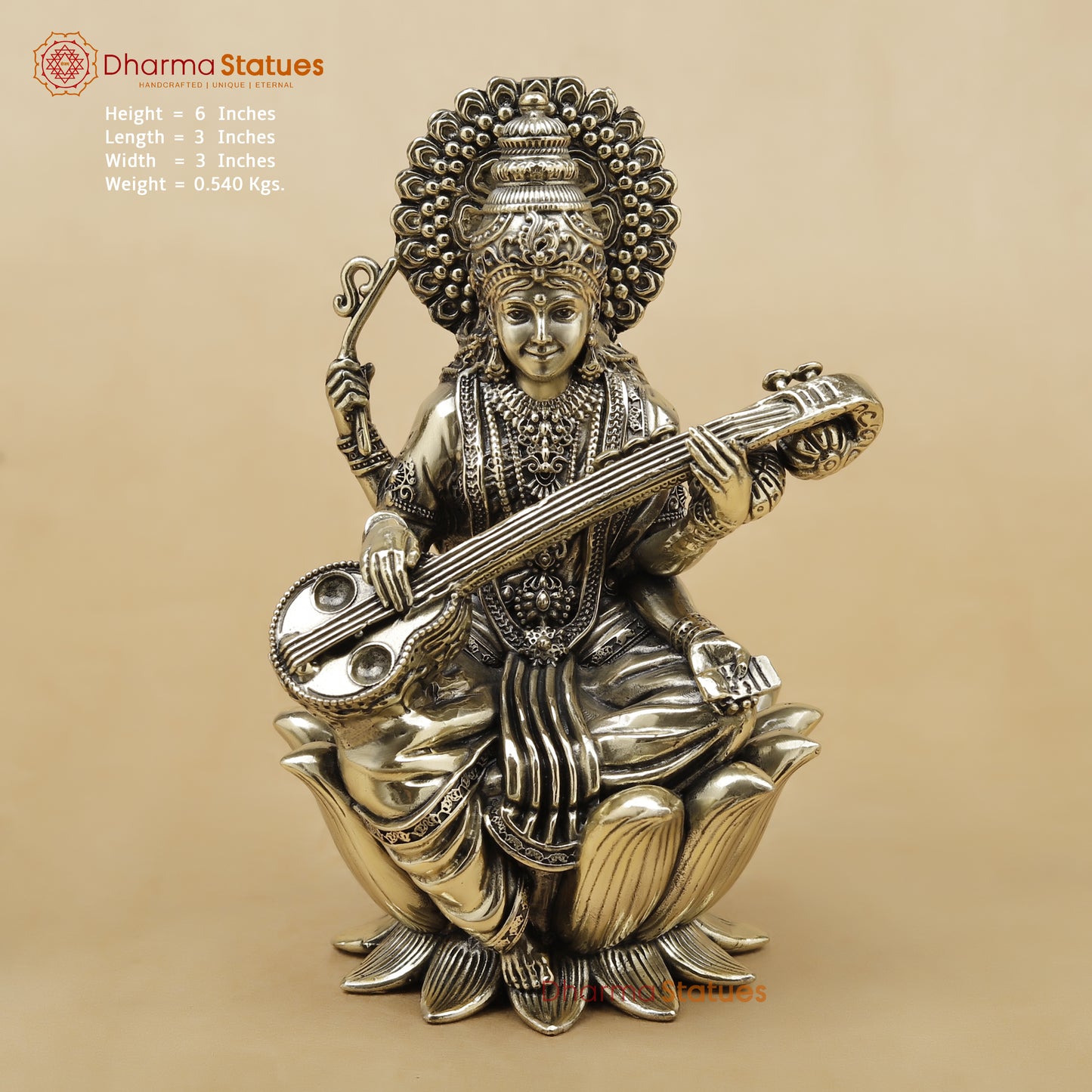 Brass Saraswati Fine, 6"