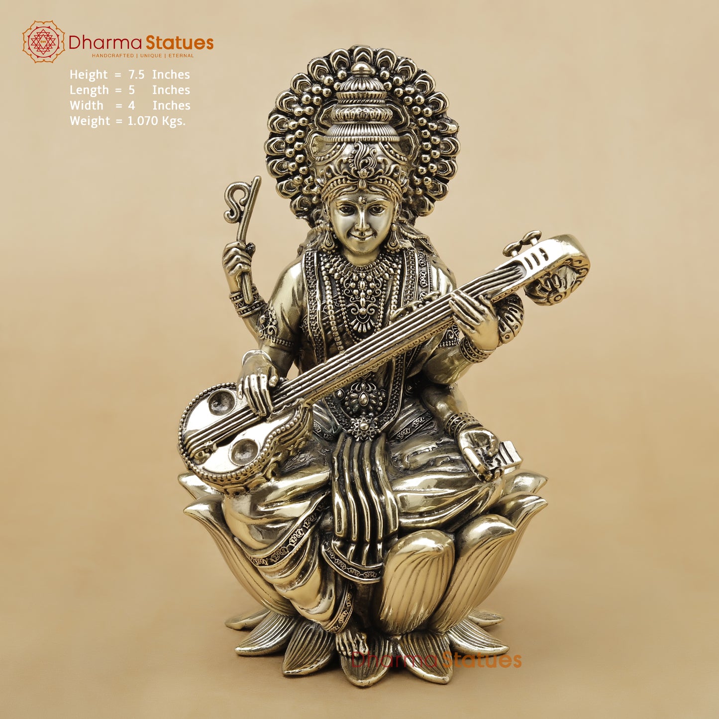 Brass Saraswati Fine, 7.5"
