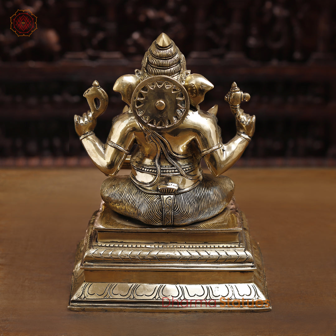 Brass Lingam Ganesh Statues, Golden Fine Finish, 14.5"