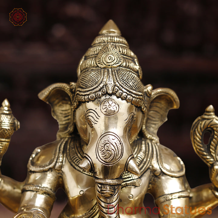 Brass Lingam Ganesh Statues, Golden Fine Finish, 14.5"