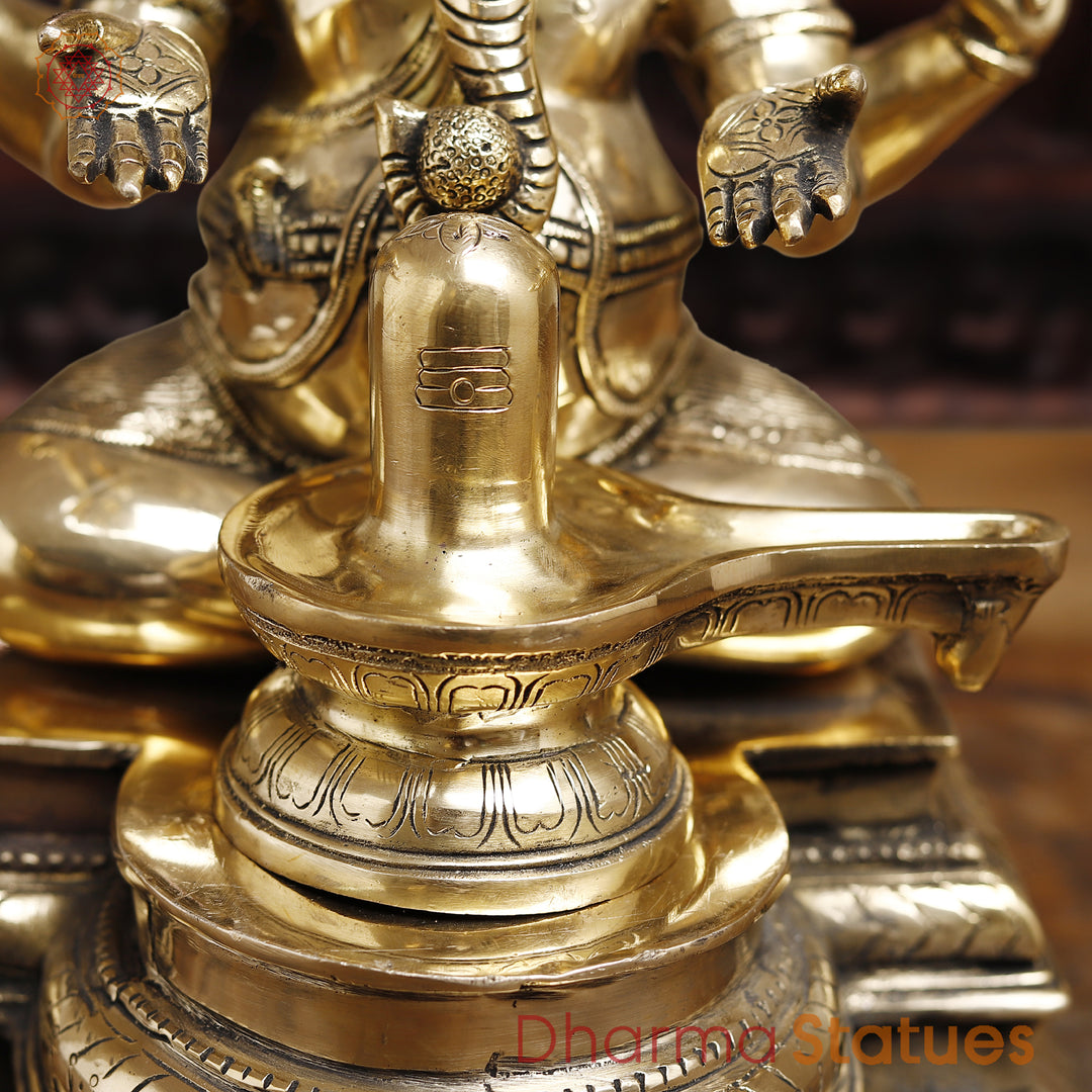 Brass Lingam Ganesh Statues, Golden Fine Finish, 14.5"