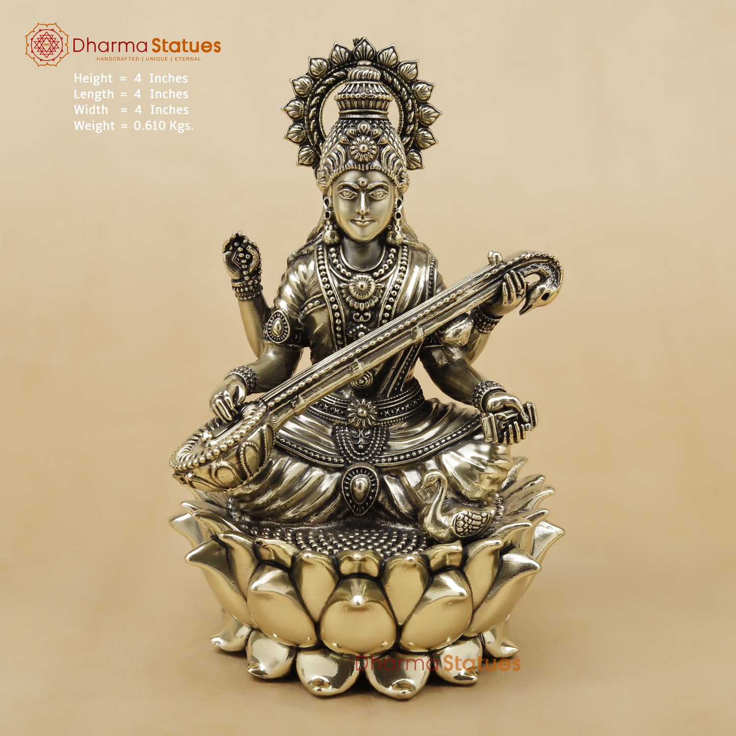 Brass Saraswati Fine, 4"