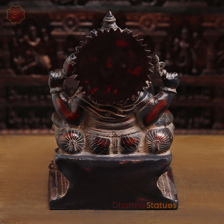 Brass Lord Ganesha Idol, Sitting on pedestal, Copper Fine Finish 18"