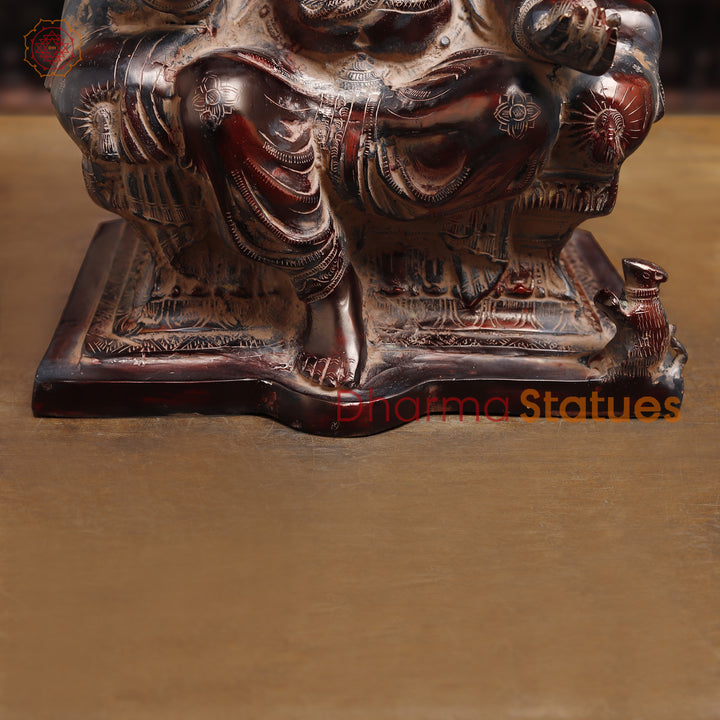 Brass Lord Ganesha Idol, Sitting on pedestal, Copper Fine Finish 18"