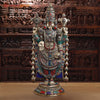 Brass Tirupati Balaji Idol, Venkateshwara Standing, Intricate Stone Work 46.5"