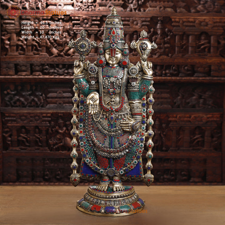 Brass Balaji Standing Fine Carved, Stone Work 46.5"