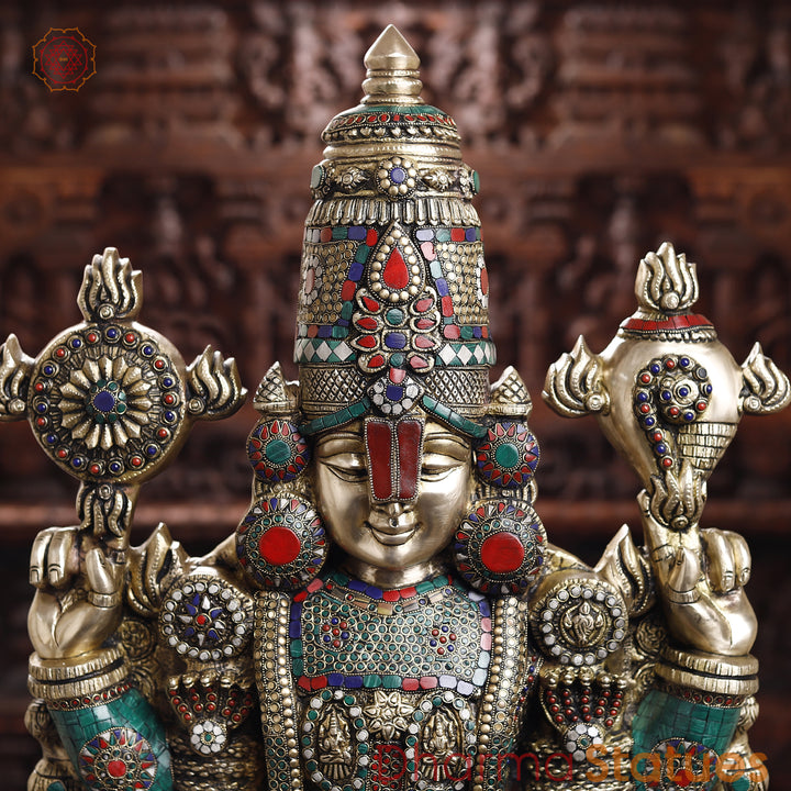 Brass Balaji Standing Fine Carved, Stone Work 46.5"