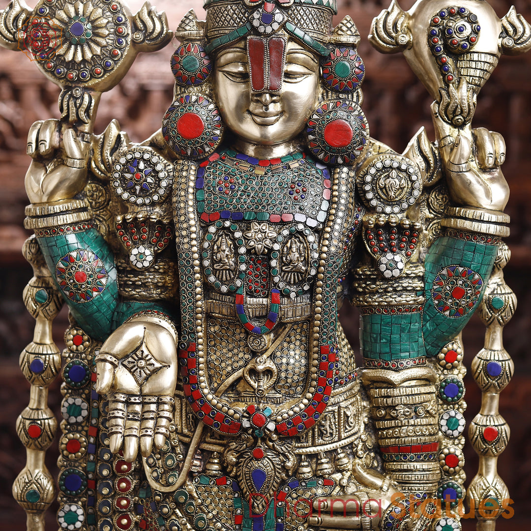 Brass Balaji Standing Fine Carved, Stone Work 46.5"